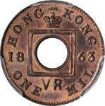 1863年香港一文。HONG KONG. Mil, 1863. Victoria. PCGS MS-64 Red Brown Gold Shield.