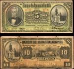MEXICO. Lot of (2) Banco De Aguanscalientes. 5 & 10 Pesos, 1906-1910. P-S101 & S102b. Very Good.