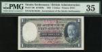 1935年海峡殖民地1元，编号K/56 26445，PMG35。The Government of the Straits Settlements, $1, 1.1.1935, serial numb