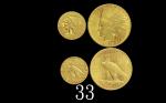 1913年美国金币2.5元、12年10元，两枚稀品。近 - 未使用1913 USA Gold $2.5 & 1912 $10. Rare. AU-UNC (2pcs)