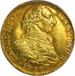 COLOMBIA. 1776-JS 8 Escudos. Popayán mint. Carlos III (1759-1788). Restrepo M73.16. AU Detail — Rim 