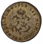 1758-A Sou Marque. Paris Mint. Vlack-42. Rarity-5. Stop After Heron. First Semester. AU-50 (PCGS).