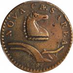 1786 New Jersey Copper. Maris 24-P, W-4965. Rarity-2. Narrow Shield, Curved Plow Beam. VF-25 (PCGS).