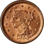 1853 Braided Hair Cent. N-13. Rarity-1. MS-64 RD (NGC).