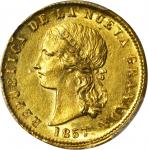 COLOMBIA. 1857 10 Pesos. Popayán mint. Restrepo M208.3. MS-61 (PCGS).