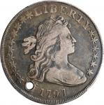 1797 Draped Bust Silver Dollar. BB-71, B-3. Rarity-2. Stars 10x6. VF Details--Holed (PCGS).
