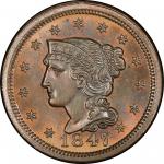 1847 Braided Hair Cent. Newcomb-27. Rarity-4. Mint State-66 BN (PCGS).