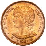 EL SALVADOR, gold 5 pesos, 1892-CAM, PCGS AU55.