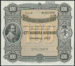 Goteborgs Enskilda Bank, specimen 100 kronor, Goteborg, 1882, 000001- 015000, black, blue and pale y