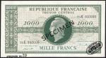 Republique Francaise, Tresor Central, specimen, 1000 Francs, ND (1944), serial number 71E 000000, br