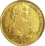 MEXICO. 8 Escudos, 1776-Mo FM. Mexico City Mint. Charles III (1759-88). PCGS AU-55 Gold Shield.