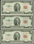 USA, lot of three star notes with red serial number and red seal, 1953, (Pick 380a), uncirculated.(3