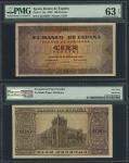 El Banco de Espana, Burgos, 50 pesetas, 1938, red prefix B, purple and green, 100 pesetas, 1938, red