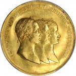 RUSSIA. Alliance of Three Monarchs Medal Struck in Gold by J. Lang F. (unsigned), 1813. PCGS Genuine