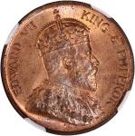 1905年香港一仙, NGC MS64BN.。Hong Kong, [NGC MS64RB] bronze cent, 1905, Royal mint, Edward VII on obverse,