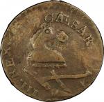 1787 New Jersey copper. Maris 56-n. Rarity-1. Camel Head. Overstruck on 1787 Machin’s Mills halfpenn