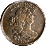 1806 Draped Bust Half Cent. C-1. Small 6, Stemless Wreath--Overstruck--VF-35 (PCGS).