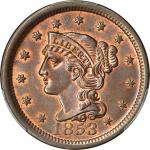 1853 Braided Hair Cent. N-11. Rarity-2. Grellman State-b. MS-64RB (PCGS).