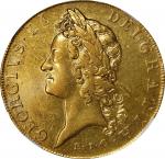 GREAT BRITAIN. 5 Guineas, 1729-E.I.C. Year TERTIO. London Mint. George II. NGC EF Details--Rim Damag