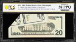 Fr. 2095-C. 2009 $20 Federal Reserve Note. Philadelphia. PCGS Banknote Choice About Uncirculated 58 