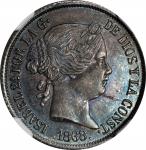 PHILIPPINES. 20 Centimos, 1868. Manila Mint. Isabel II. NGC MS-62.