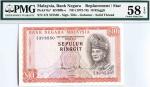 10 Ringgit, 2nd Series Ismail Md.Ali (KNB9e:P9a*) Replacement, S/no. Z/2 373550, PMG 58EPQ