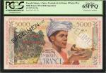 FRENCH GUIANA. Caisse Centrale de la France. 5000 Francs, ND (1960). P-28s. Specimen. PCGS Gem New 6