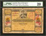 COLOMBIA. Banco del Progreso - Overprinted on Banco Republicano. 5 Pesos, 1899. P- Unlisted. PMG Ver