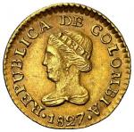 COLOMBIA, Bogotá, gold 1 peso, 1827 RR, NGC MS 61.
