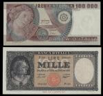 Banca dItalia,  100 000 Lire, 20 June 1978, 1000 Lire, 15 September 1959, 100 000 red-violet and bla