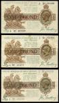 Treasury Series, John Bradbury, ｣1 (3), ND (1917), prefixes, A/82, F/17, F/26, brown with George V a