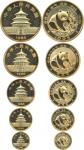 1988年熊猫纪念金币1盎司 完未流通 1988, "Panda pawing bamboo", set of 5 gold coins