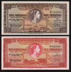 Bermuda Government, 5 shillings and 10 shillings, 1957, prefixes B/2, S/1, (Pick 18b, 19b, TBB B119b