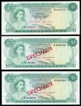 Bahamas Monetary Authority, specimen $1 (2), 1968, prefix G, also an issued $1, 1968, serial number 