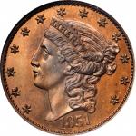 1851 San Francisco State of California $10 Die Trial. K-3a. Rarity-7-. Copper. Reeded Edge. Proof-64