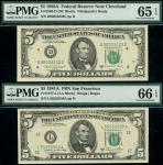 x United States of America, Federal Reserve Note, $5 (2), 1981A, 1988A, fancy serial numbers L555555