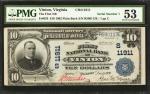 Vinton, Virginia. $10 1902 Plain Back. Fr. 633. The First NB. Charter #11911. PMG About Uncirculated