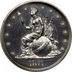 1871 Pattern Dollar. Judd-1138a, Pollock-1276. Rarity-8. Silver. Reeded Edge. Proof-61 (PCGS). OGH--