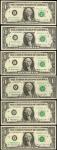 Lot of (7) 1963A to 1974 $1 Federal Reserve Notes. Choice Uncirculated. Matching Serial Numbers.
