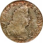 1695-X年法国 1/2 埃库。亚眠造币厂。FRANCE. 1/2 Ecu, 1695-X. Amiens Mint. Louis XIV. PCGS MS-63.