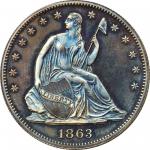 1863 Pattern Liberty Seated Half Dollar. Judd-341, Pollock-413. Rarity-5. Copper. Reeded Edge. Proof