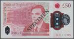 Bank of England, £50, 23 June 2021, serial number AA01 001945, red, Queen Elizabeth II at right and 