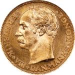 DENMARK. 10 Kroner, 1908-VBP GJ. Copenhagen Mint. Frederik VIII. NGC MS-64.