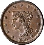 1840 Braided Hair Cent. N-5. Rarity-1. Large Date. MS-64 BN (PCGS). CAC.