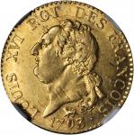 FRANCE. Louis dOr, 1793-A. Paris Mint. Louis XVI (1774-93). NGC AU-55.