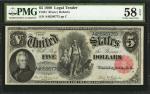 Fr. 81. 1880 $5 Legal Tender Note. PMG Choice About Uncirculated 58 EPQ.