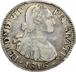 COLOMBIA. 1816-FJ 2 Reales. Santa Fe de Nuevo Reino (Bogotá) mint. Ferdinand VII (1808-1833). Restre