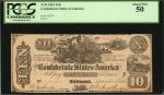 T-29. Confederate Currency. 1861 $10. PCGS Currency About New 50.