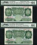 Bank of England, L.K. OBrien, 10/- (2), £1 (3), ND (1955), prefixes Z70X, 59A, O84K, S84S, S02T, 10/