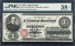 Fr. 16c. 1862 $1 Legal Tender Note. PMG Choice About Uncirculated 58 EPQ.